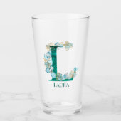 Waterverf Blauwgroen en Gouden Monogram Letter L Glas (Voorkant)