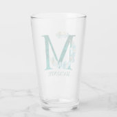 Waterverf Blauwgroen en Gouden Monogram Letter M Glas (Achterkant)