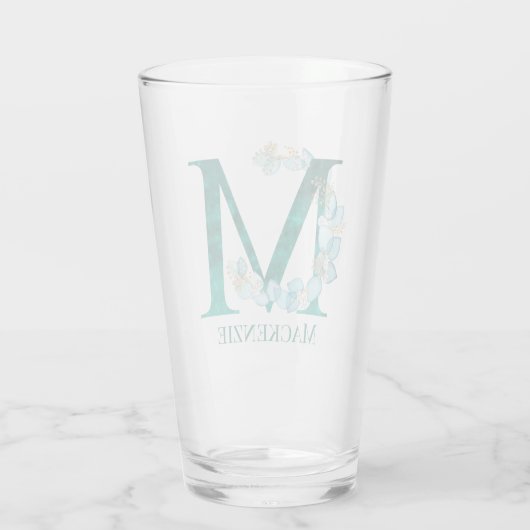 Waterverf Blauwgroen en Gouden Monogram Letter M Glas (Achterkant)