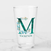 Waterverf Blauwgroen en Gouden Monogram Letter M Glas (Voorkant)