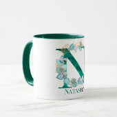 Waterverf Blauwgroen en Gouden Monogram Letter N Mok (Voorkant links)