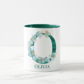 Waterverf Blauwgroen en Gouden Monogram Letter O Mok (Midden)