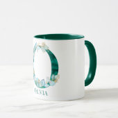 Waterverf Blauwgroen en Gouden Monogram Letter O Mok (Voorkant rechts)