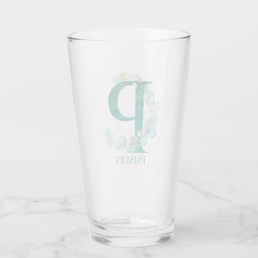 Waterverf Blauwgroen en Gouden Monogram Letter P Glas (Achterkant)