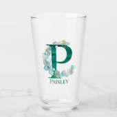 Waterverf Blauwgroen en Gouden Monogram Letter P Glas (Voorkant)
