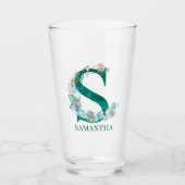 Waterverf Blauwgroen en Gouden Monogram Letter S Glas (Voorkant)