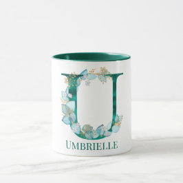 Waterverf Blauwgroen en Gouden Monogram Letter U Mok