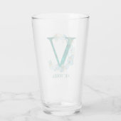 Waterverf Blauwgroen en Gouden Monogram Letter V Glas (Achterkant)