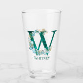 Waterverf Blauwgroen en Gouden Monogram Letter W Glas (Voorkant)