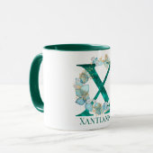 Waterverf Blauwgroen en Gouden Monogram Letter X Mok (Voorkant links)