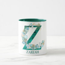 Waterverf Blauwgroen en Gouden Monogram Letter Z