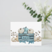 Waterverf Blauwgroen en ivoren pompoenen Dank u we Briefkaart (Staand voorkant)