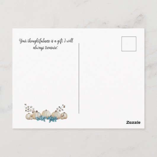 Waterverf Blauwgroen en ivoren pompoenen Dank u we Briefkaart (Achterkant)