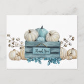 Waterverf Blauwgroen en ivoren pompoenen Dank u we Briefkaart (Voorkant)