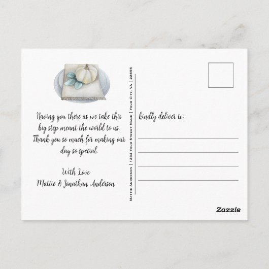 Waterverf Blauwgroen en Ivory Wedding Bedankt kaar Briefkaart (Achterkant)