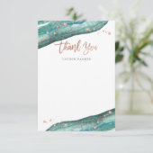 Waterverf Blauwgroen en Roos Gold Geode Bedankkaart (Staand voorkant)