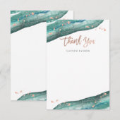 Waterverf Blauwgroen en Roos Gold Geode Bedankkaart (Voorkant / Achterkant)