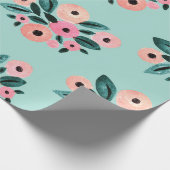 Waterverf Blauwgroen en roze Floral Cadeaupapier (Hoek)