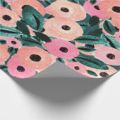 Waterverf Blauwgroen en roze Floral Cadeaupapier (Hoek)