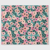 Waterverf Blauwgroen en roze Floral Cadeaupapier (Vlak)