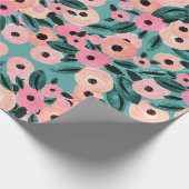 Waterverf Blauwgroen en roze Floral Cadeaupapier (Hoek)