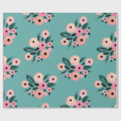 Waterverf Blauwgroen en roze Floral Cadeaupapier (Vlak)