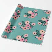 Waterverf Blauwgroen en roze Floral Cadeaupapier (Uitgerold)
