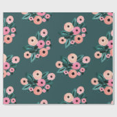 Waterverf Blauwgroen en roze Floral Cadeaupapier (Vlak)