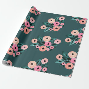 Waterverf Blauwgroen en roze Floral Cadeaupapier