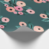 Waterverf Blauwgroen en roze Floral Cadeaupapier (Hoek)