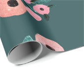 Waterverf Blauwgroen en roze Floral Cadeaupapier (Rol Hoek)