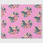Waterverf Blauwgroen en roze Floral Cadeaupapier (Vlak)