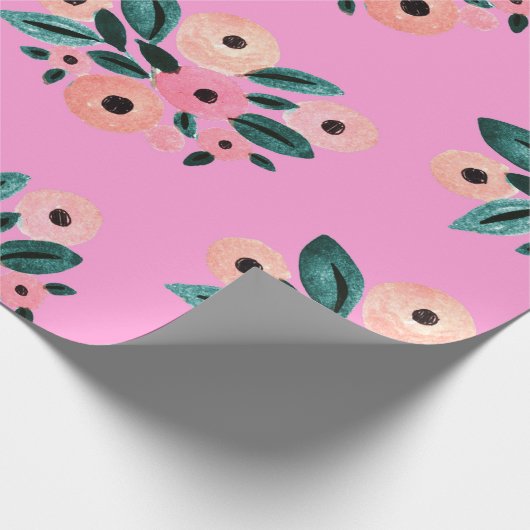 Waterverf Blauwgroen en roze Floral Cadeaupapier (Hoek)
