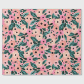 Waterverf Blauwgroen en roze Floral Cadeaupapier (Vlak)