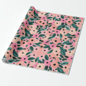 Waterverf Blauwgroen en roze Floral Cadeaupapier (Uitgerold)