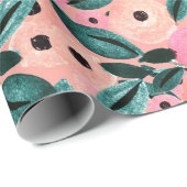Waterverf Blauwgroen en roze Floral Cadeaupapier (Rol Hoek)