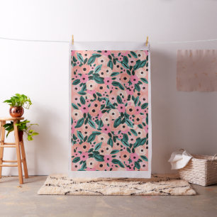 Waterverf Blauwgroen en roze Floral Stof