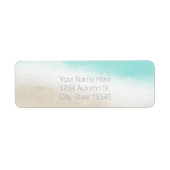 Waterverf Blauwgroen en Tan Elegant Beach Wedding Etiket (Voorkant)
