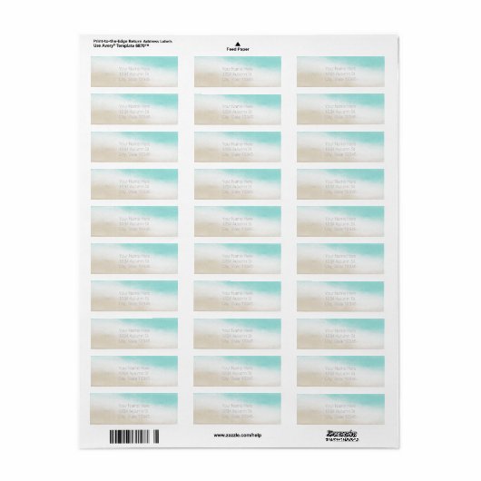 Waterverf Blauwgroen en Tan Elegant Beach Wedding Etiket (Full Sheet)