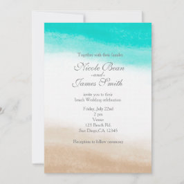 Waterverf Blauwgroen en Tan Elegant Beach Wedding Kaart