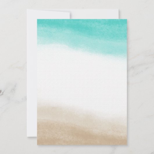 Waterverf Blauwgroen en Tan Elegant Beach Wedding Kaart (Achterkant)