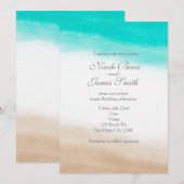 Waterverf Blauwgroen en Tan Elegant Beach Wedding Kaart (Voorkant / Achterkant)