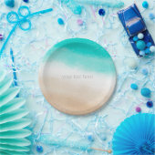 Waterverf Blauwgroen en Tan Elegant Beach Wedding Papieren Bordje (Feest)