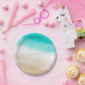 Waterverf Blauwgroen en Tan Elegant Beach Wedding Papieren Bordje (Feest)