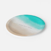 Waterverf Blauwgroen en Tan Elegant Beach Wedding Papieren Bordje (Gekanteld)