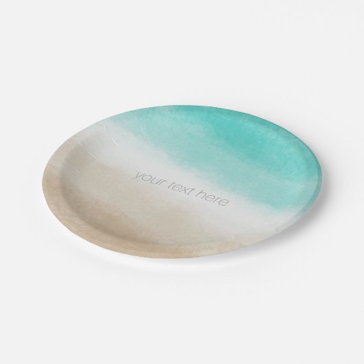 Waterverf Blauwgroen en Tan Elegant Beach Wedding Papieren Bordje (Gekanteld)