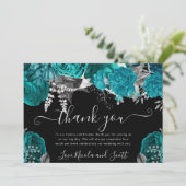 Waterverf Blauwgroen en zilveren Rozen bruiloft Bedankkaart (Staand voorkant)