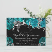 Waterverf Blauwgroen en Zilveren Rozen Quinceanera Kaart (Staand voorkant)