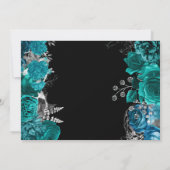 Waterverf Blauwgroen en Zilveren Rozen Quinceanera Kaart (Achterkant)