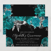 Waterverf Blauwgroen en Zilveren Rozen Quinceanera Kaart (Voorkant / Achterkant)